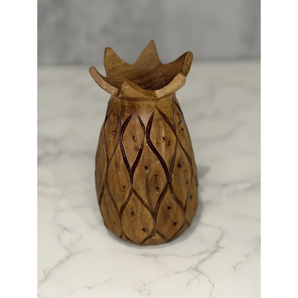 Vintage Hand Carved Wood Pillar Candle Holder Made in Philippines 8